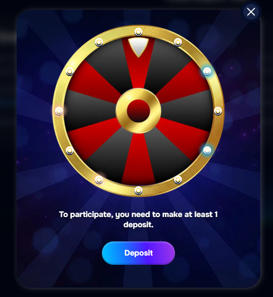 Bonus wheel of fortune in Wizardo casino with deposit entry.