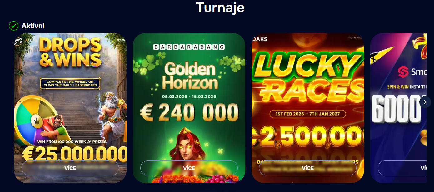 Aktivní turnaje v kasinu Wizardo drops wins a jackpoty.
